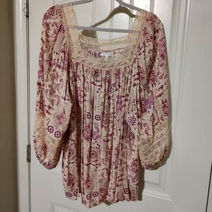Bohemian Pink and Cream Blouse